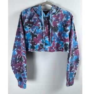 Karmagawa Crop Hoodie Women S Blue Pink Tie Dye‎ Raw Hem Y2K Streetwear Festival